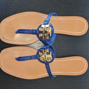 Tory Burch Mini Miller Sandal Navy Blue Gold Medallion